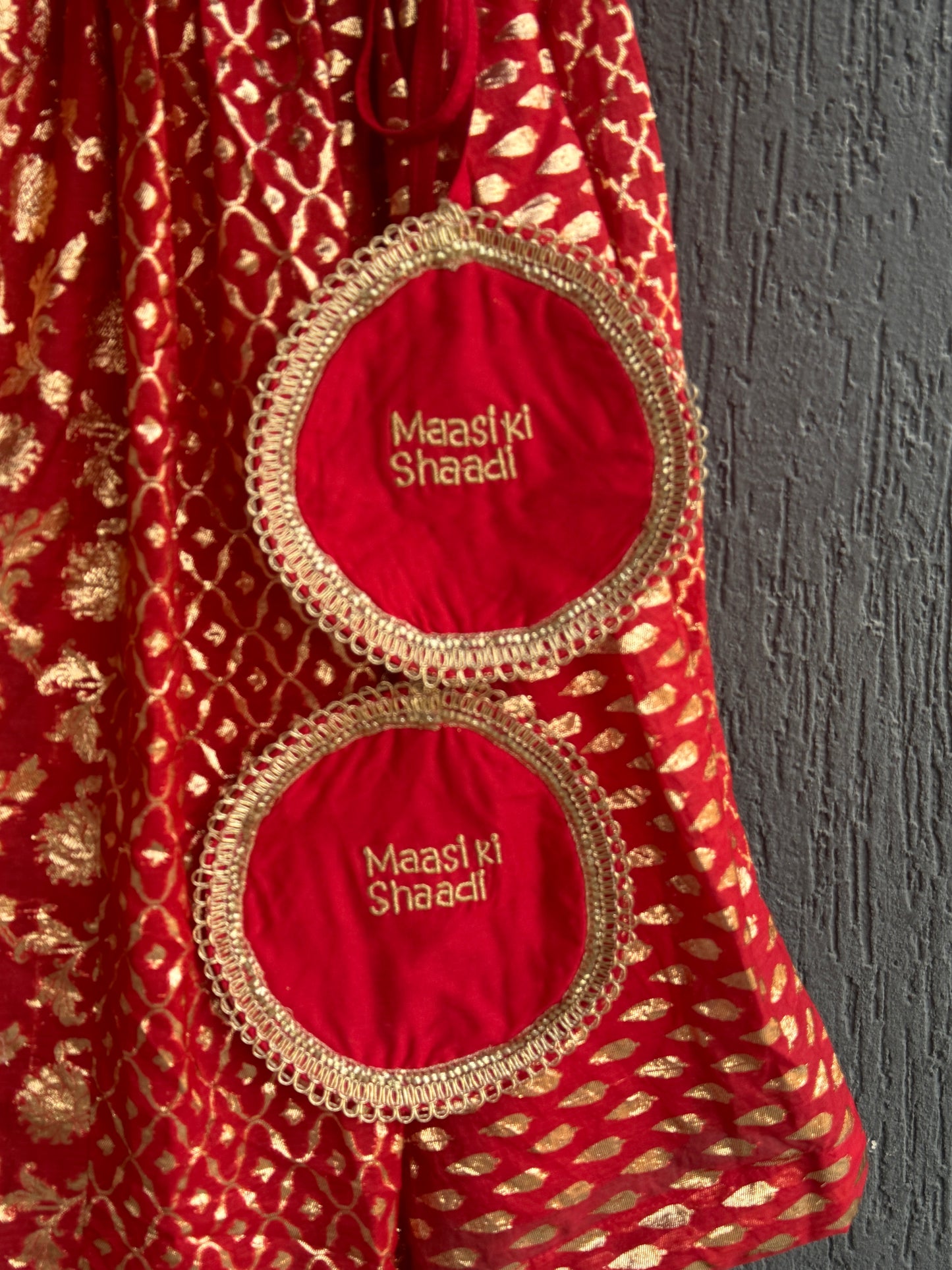Red Chanderi attached dupatta lehnga set  (MAMA KI SHAADI)