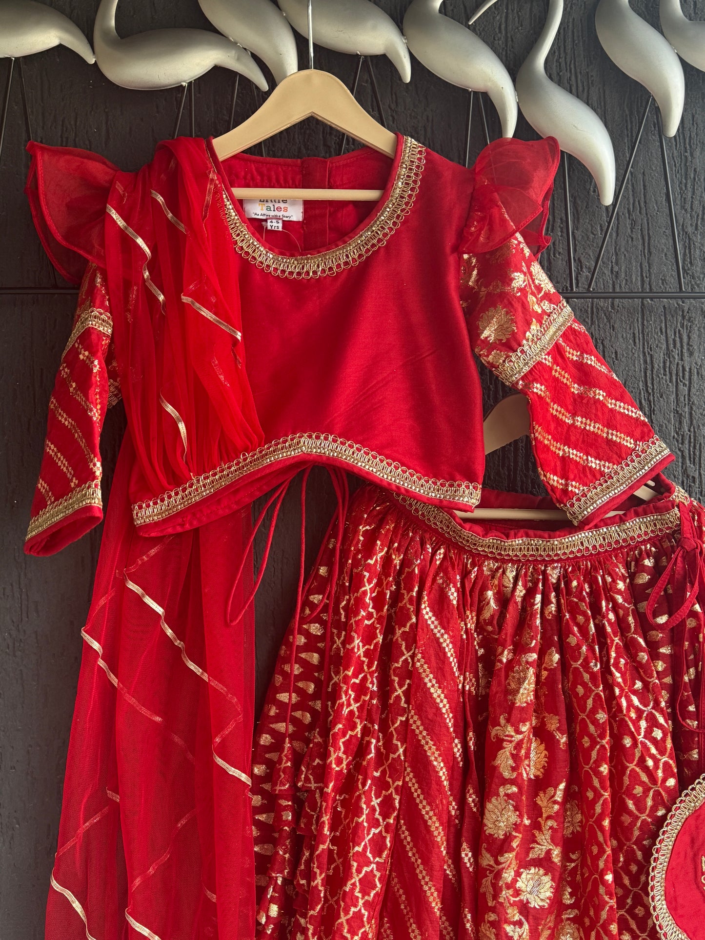 Red Chanderi attached dupatta lehnga set  (MAMA KI SHAADI)