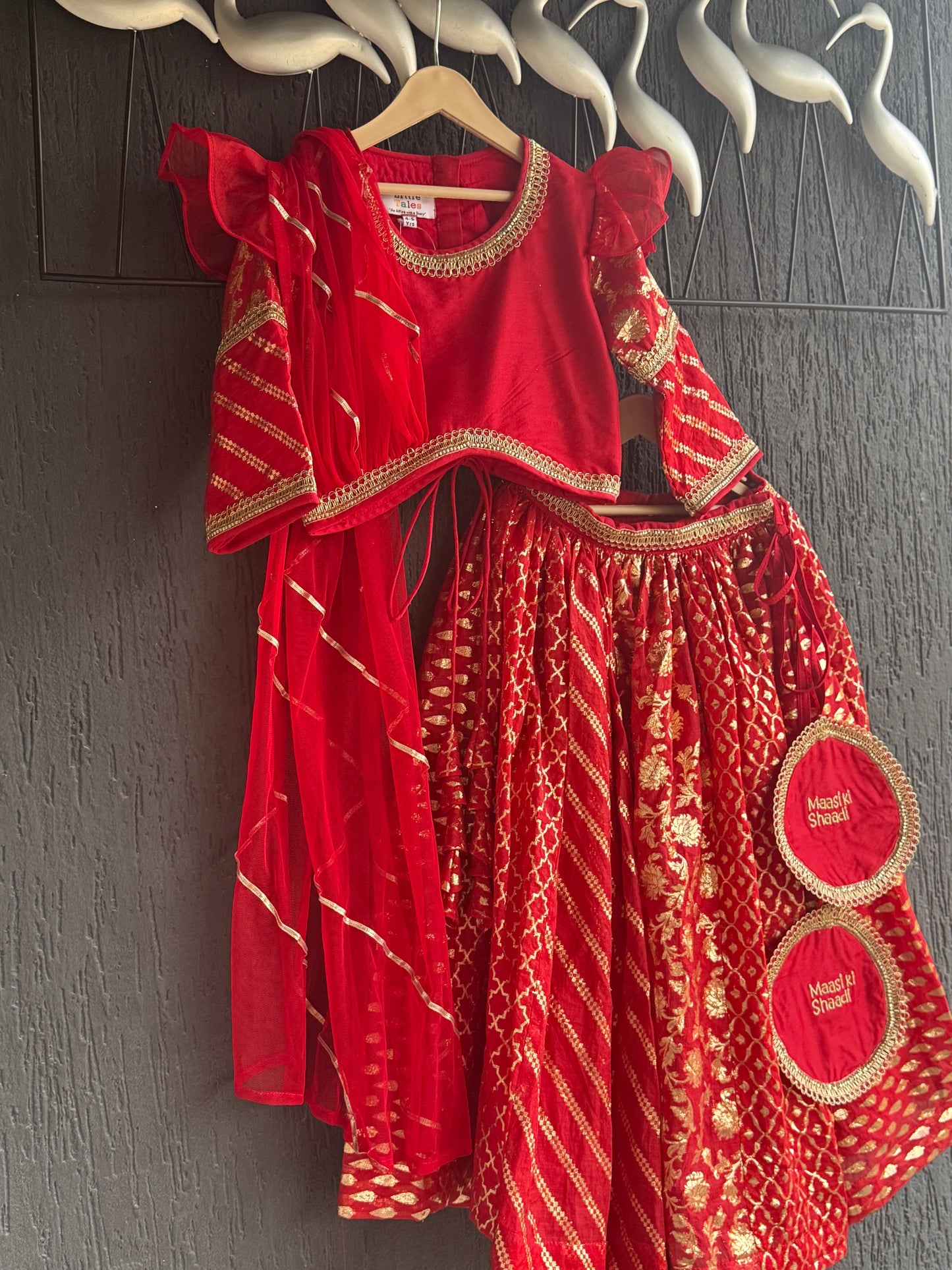 Red Chanderi attached dupatta lehnga set  (MAMA KI SHAADI)