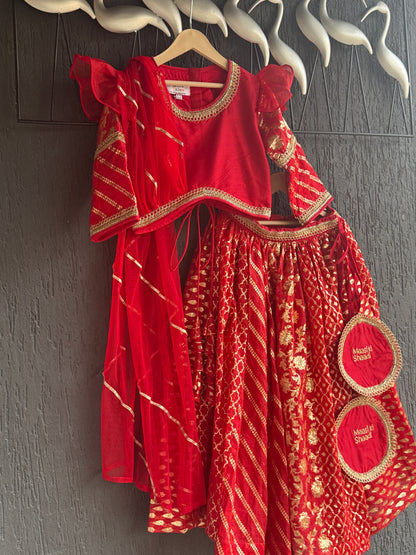 Red Chanderi attached dupatta lehnga set  (MAMA KI SHAADI)