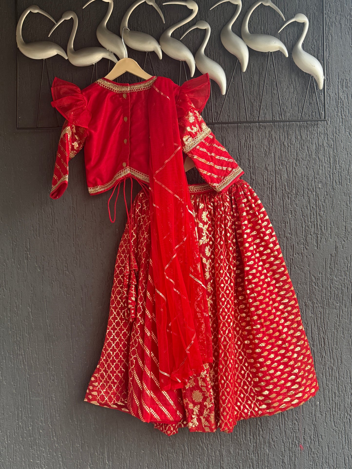 Red Chanderi attached dupatta lehnga set  (MAMA KI SHAADI)