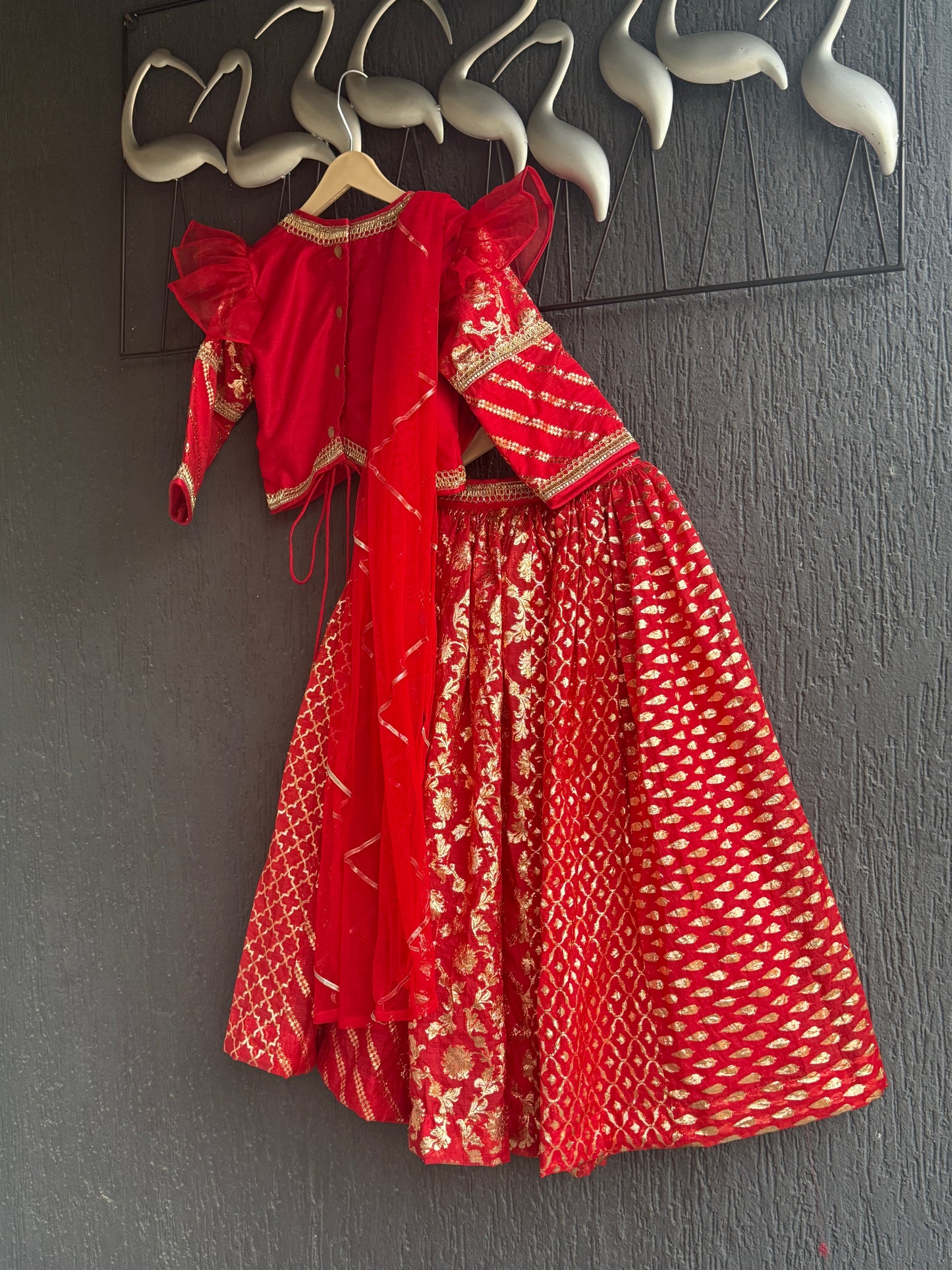Red Chanderi attached dupatta lehnga set  (MAMA KI SHAADI)