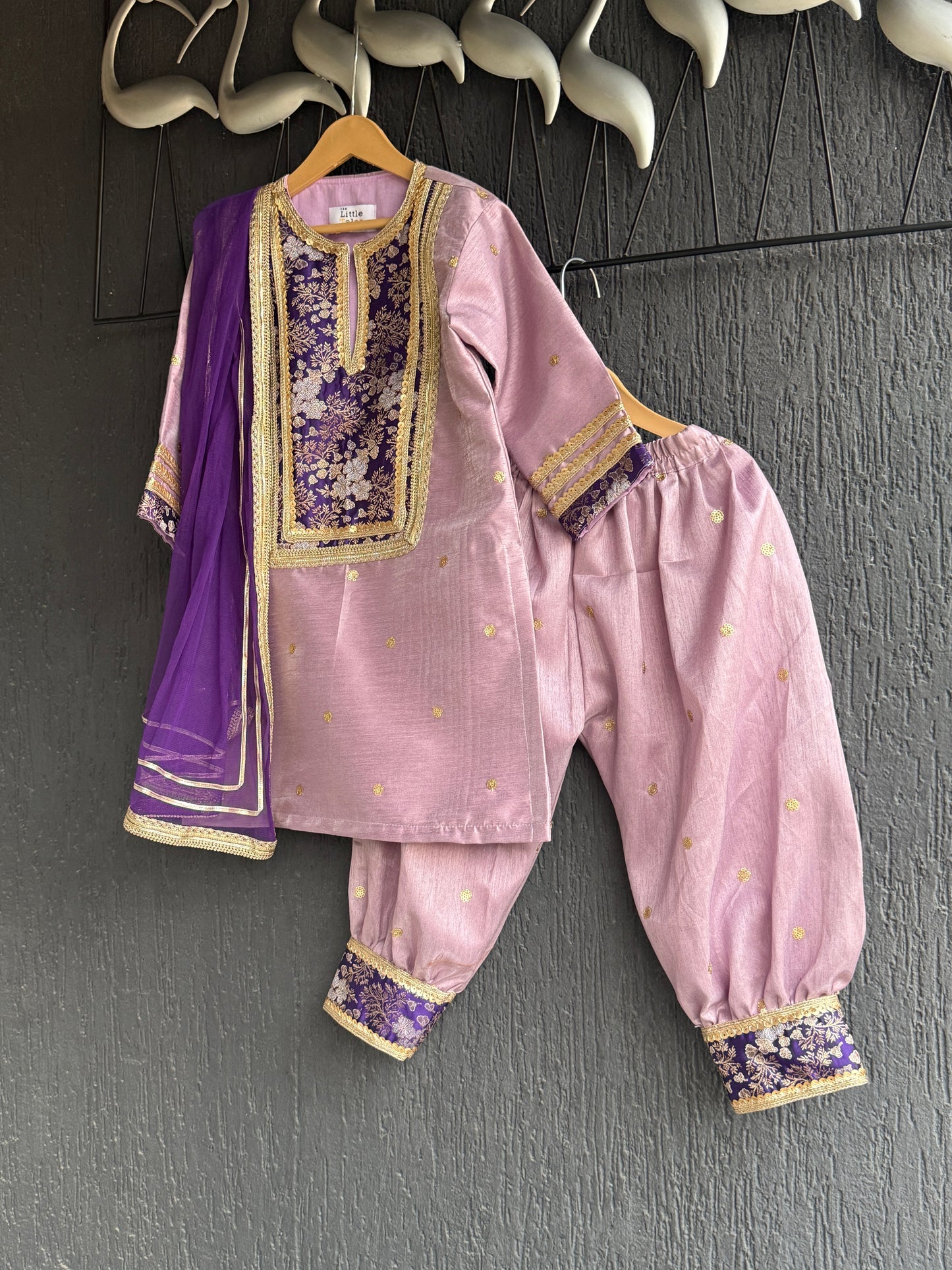 Lilac brocade kurta with salwar set