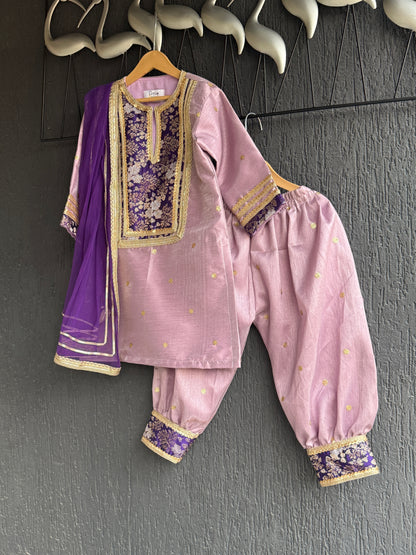 Lilac brocade kurta with salwar set