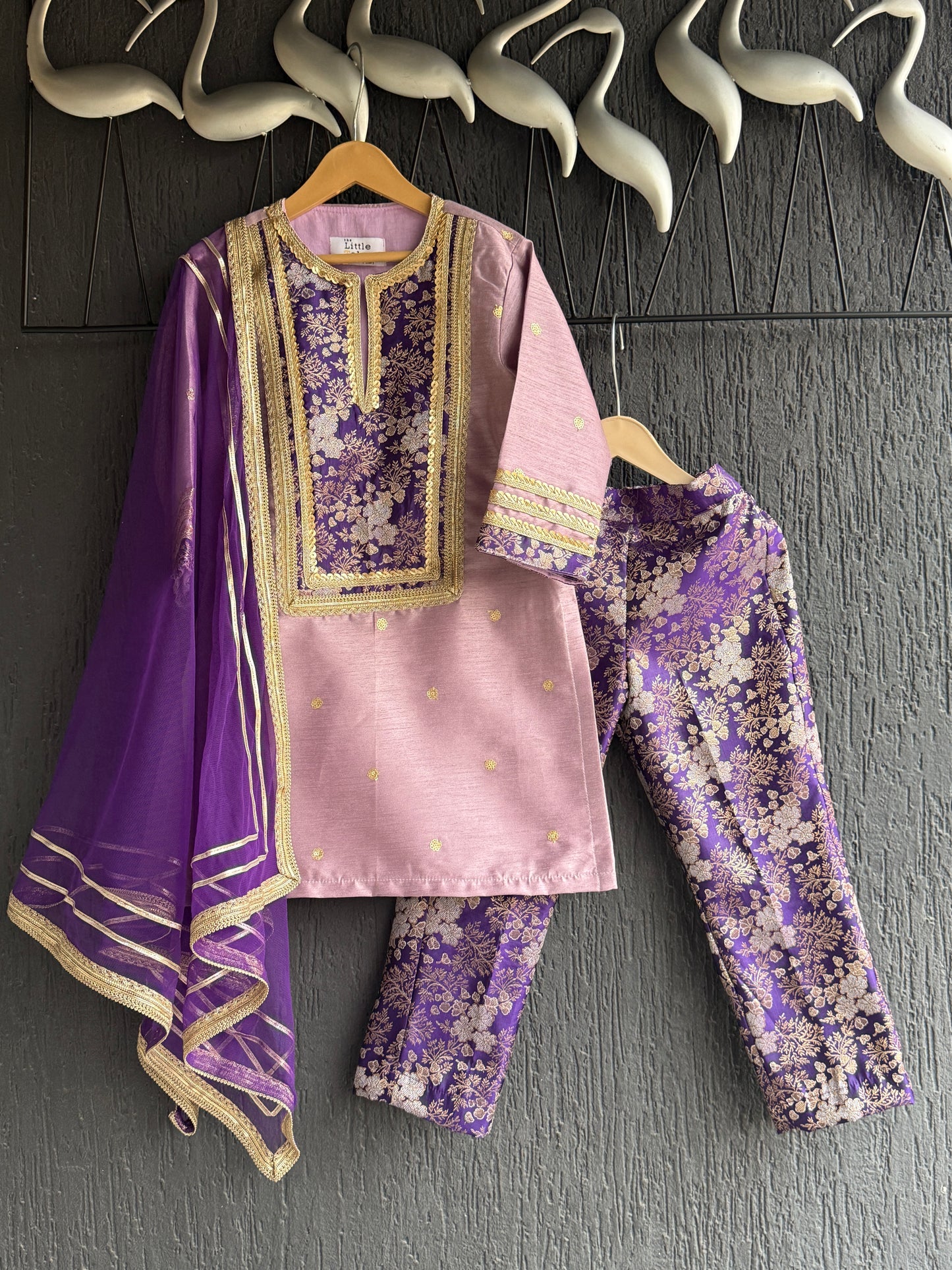 Lilac brocade kurta with salwar set