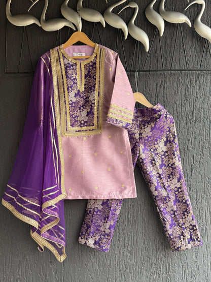 Lilac brocade kurta with salwar set