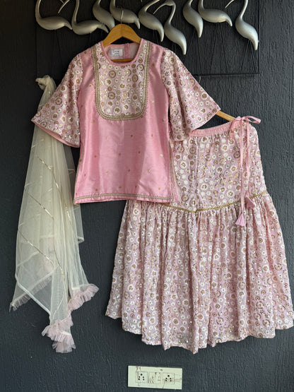 Baby Pink Silk Embroidered Sharara Set