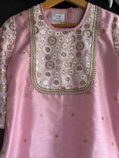 Baby Pink Silk Embroidered Sharara Set