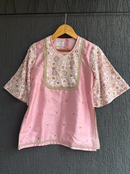 Baby Pink Silk Embroidered Sharara Set