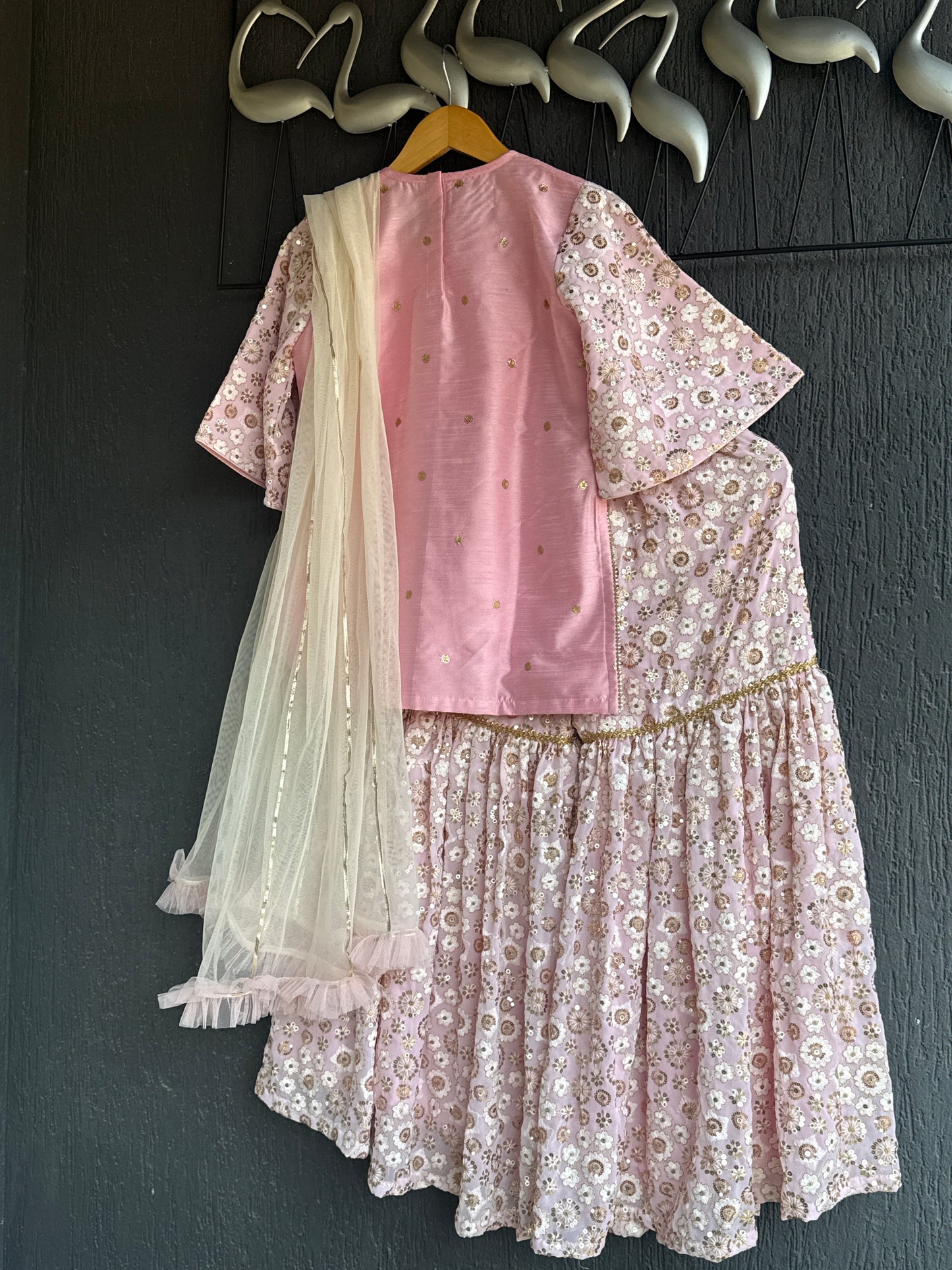 Baby Pink Silk Embroidered Sharara Set
