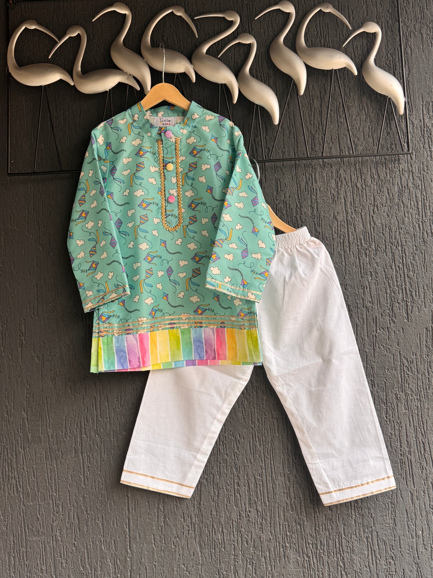 Sky blue kite print kurta set