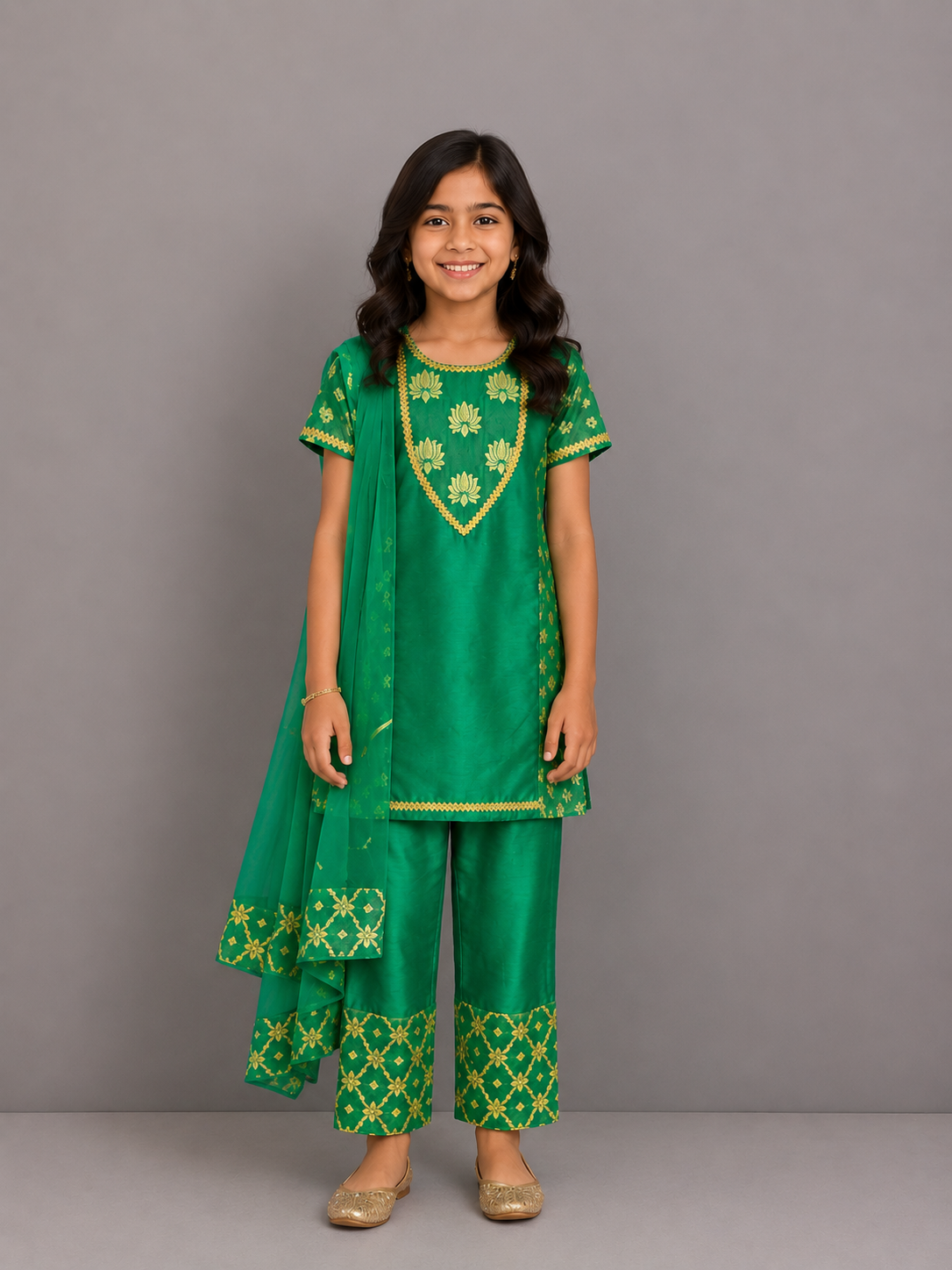 Green Chanderi Kurta Trouser with Dupatta