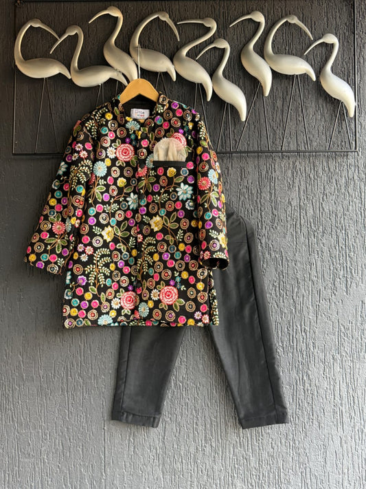 Black embroidery Bandhgala set