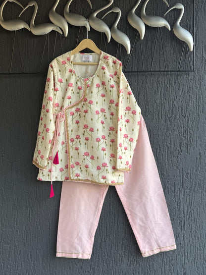 Pink lotus Print Kurta pyjama set