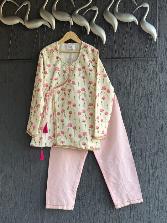 Pink lotus Print Kurta pyjama set