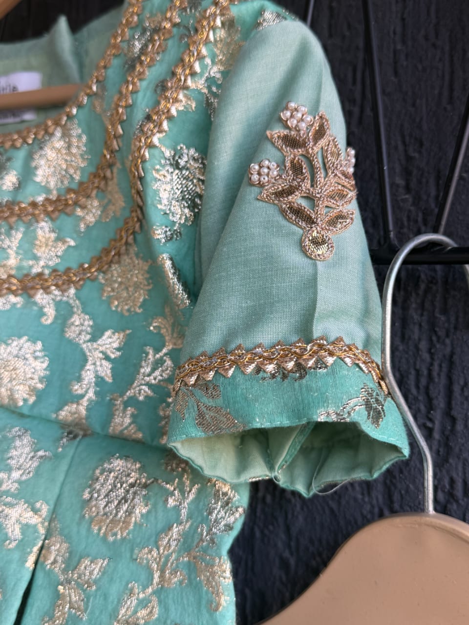 Green chanderi sharara with attached dupatta