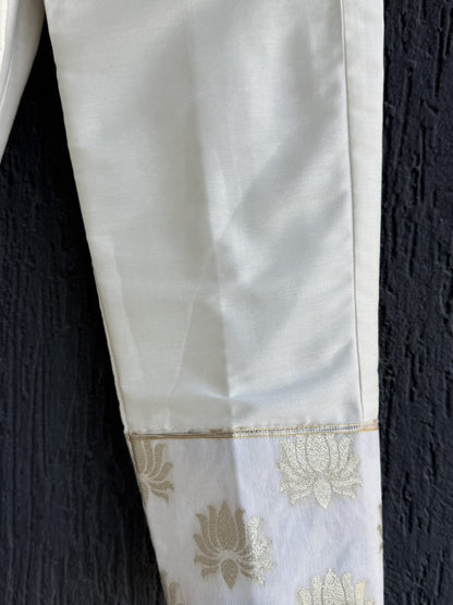 White velvet lotus emb kurta set
