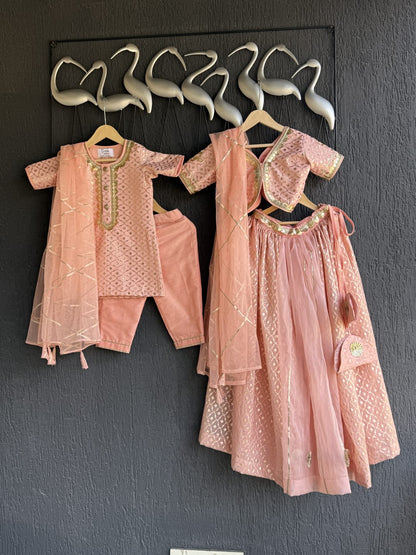 Peach chanderi kurta set