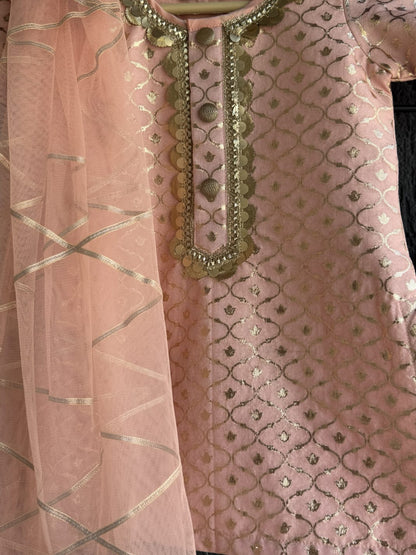 Peach chanderi kurta set