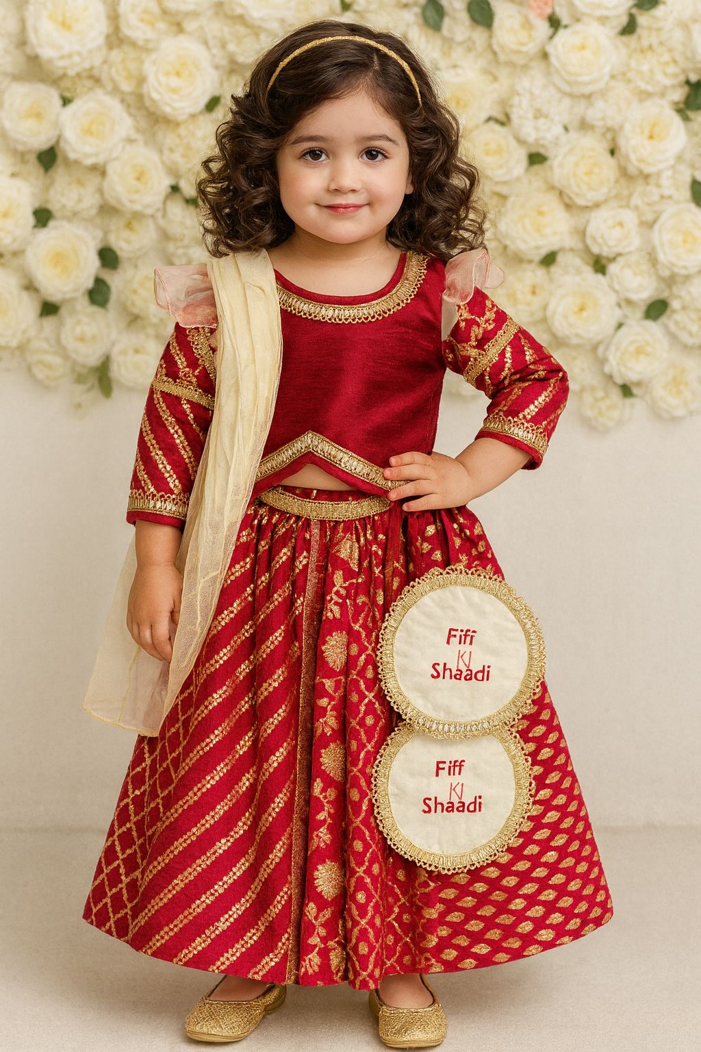 Red Chanderi attached dupatta lehnga set ( FIFI / BUA KI SHAADI)