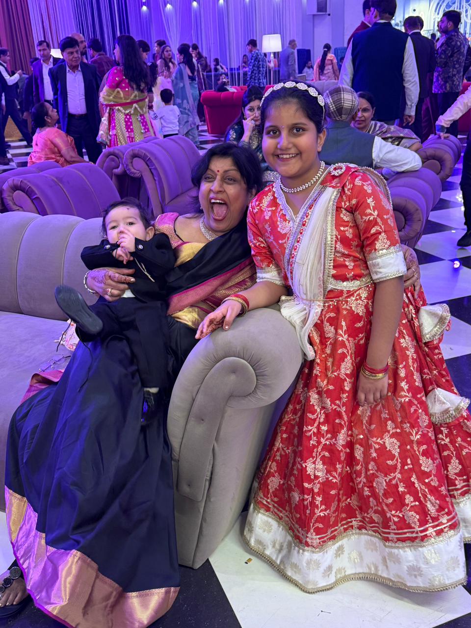 Red chanderi lehnga set with lotus highlights