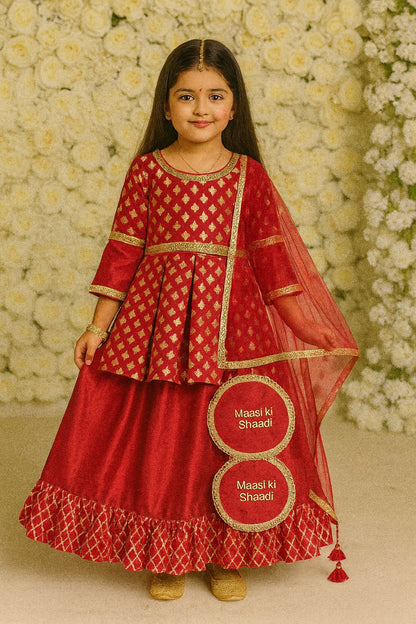 Deep Red peplum chanderi blouse lehnga ( MAASI KI SHAADI)