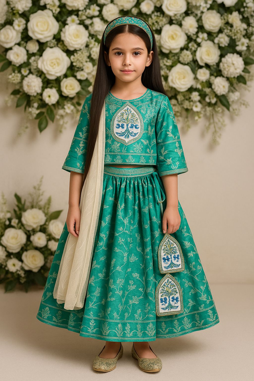 Two shaded Green chanderi lehnga set