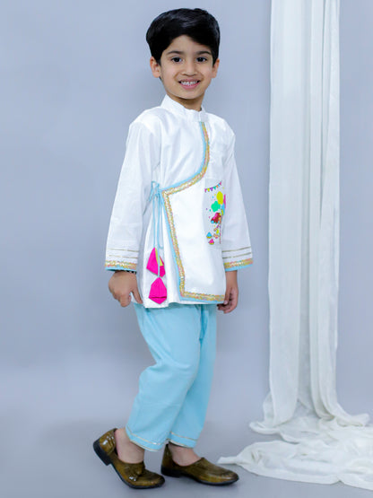 Kids Playing Holi printed pocket Kurta Pyjama set