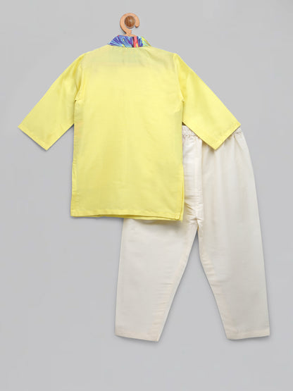 Lime Yellow Kurta with Printed jacket attached Kurta Pyjama