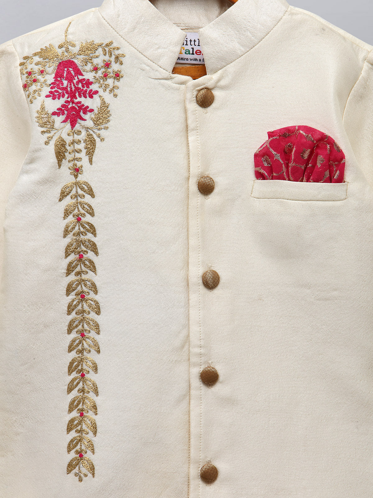 Offwhite Embroidered Silk Bandhgala with Silk Trousers