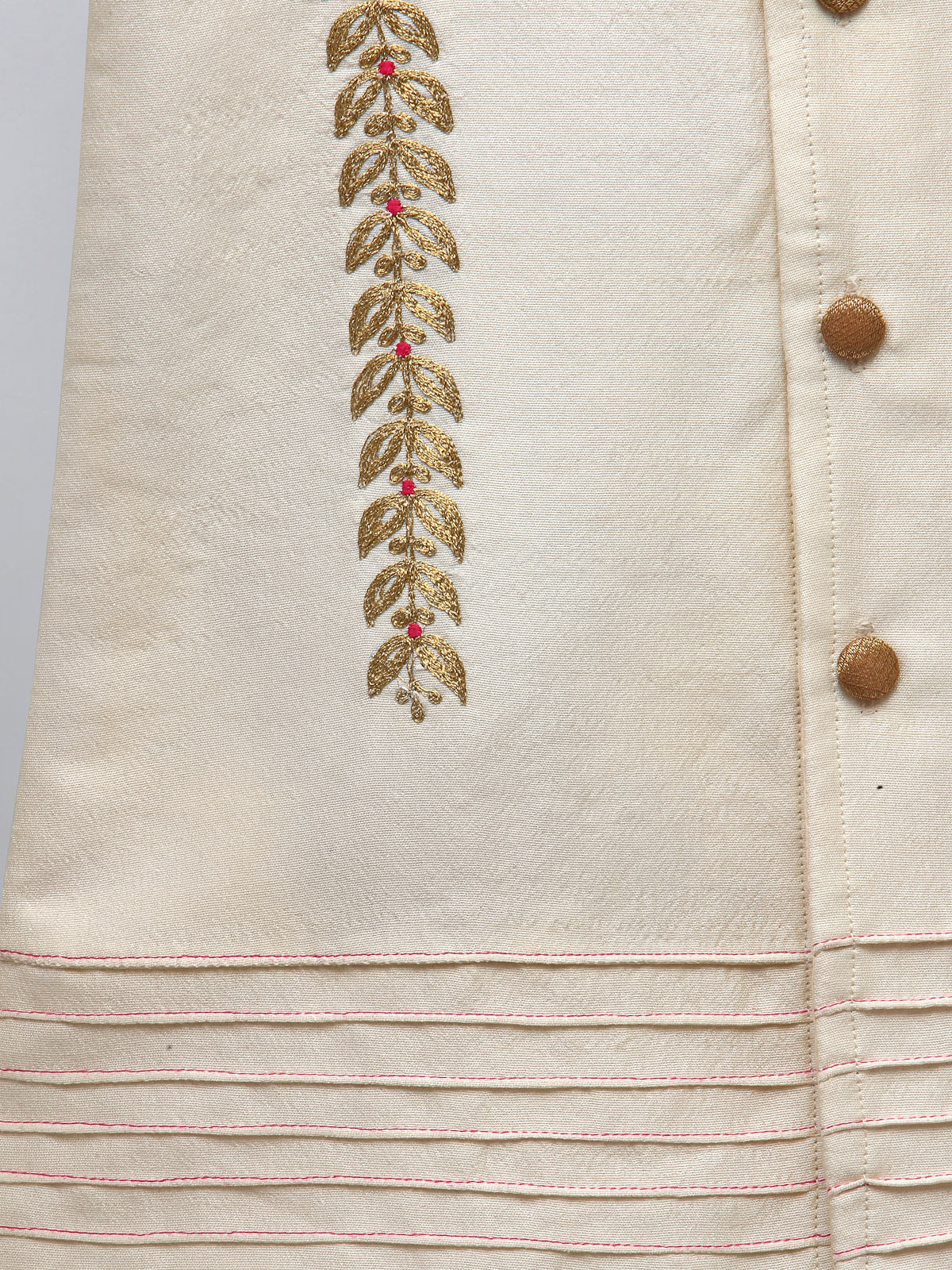 Offwhite Embroidered Silk Bandhgala with Silk Trousers
