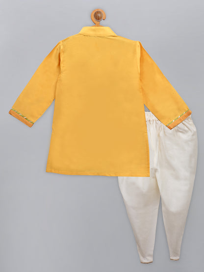 Mustard Ganpati Embroidered Kurta Dhoti  Set