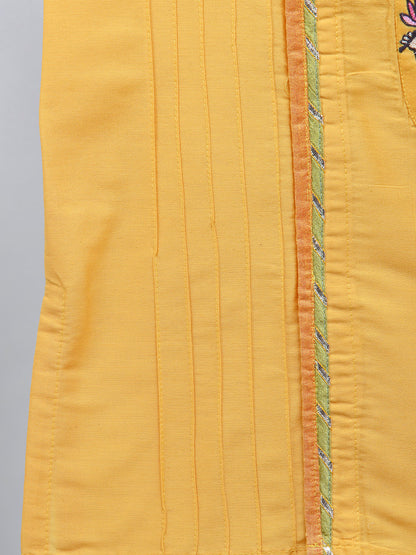 Mustard Ganpati Embroidered Kurta Dhoti  Set