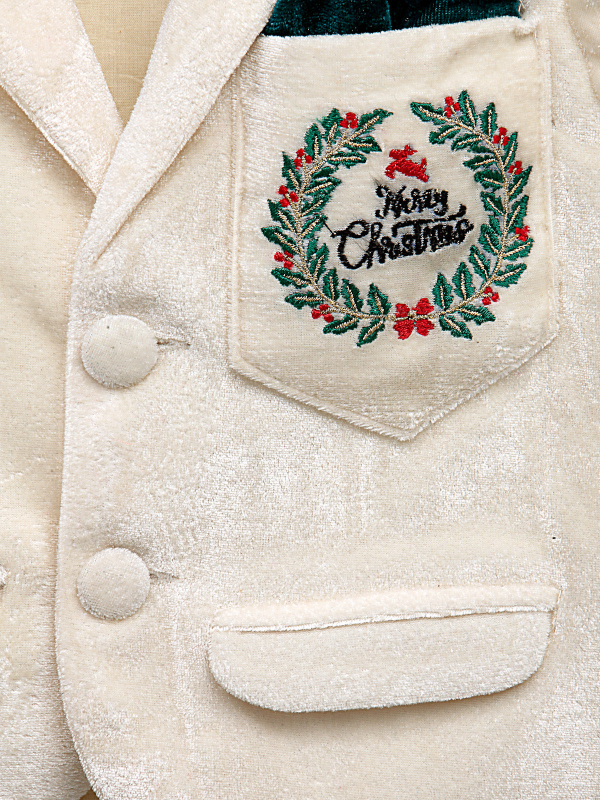 Off white Merry Christmas Embroidered Velvet Blazer