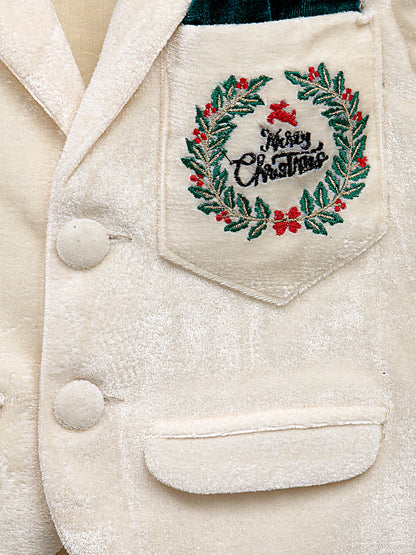 Off white Merry Christmas Embroidered Velvet Blazer